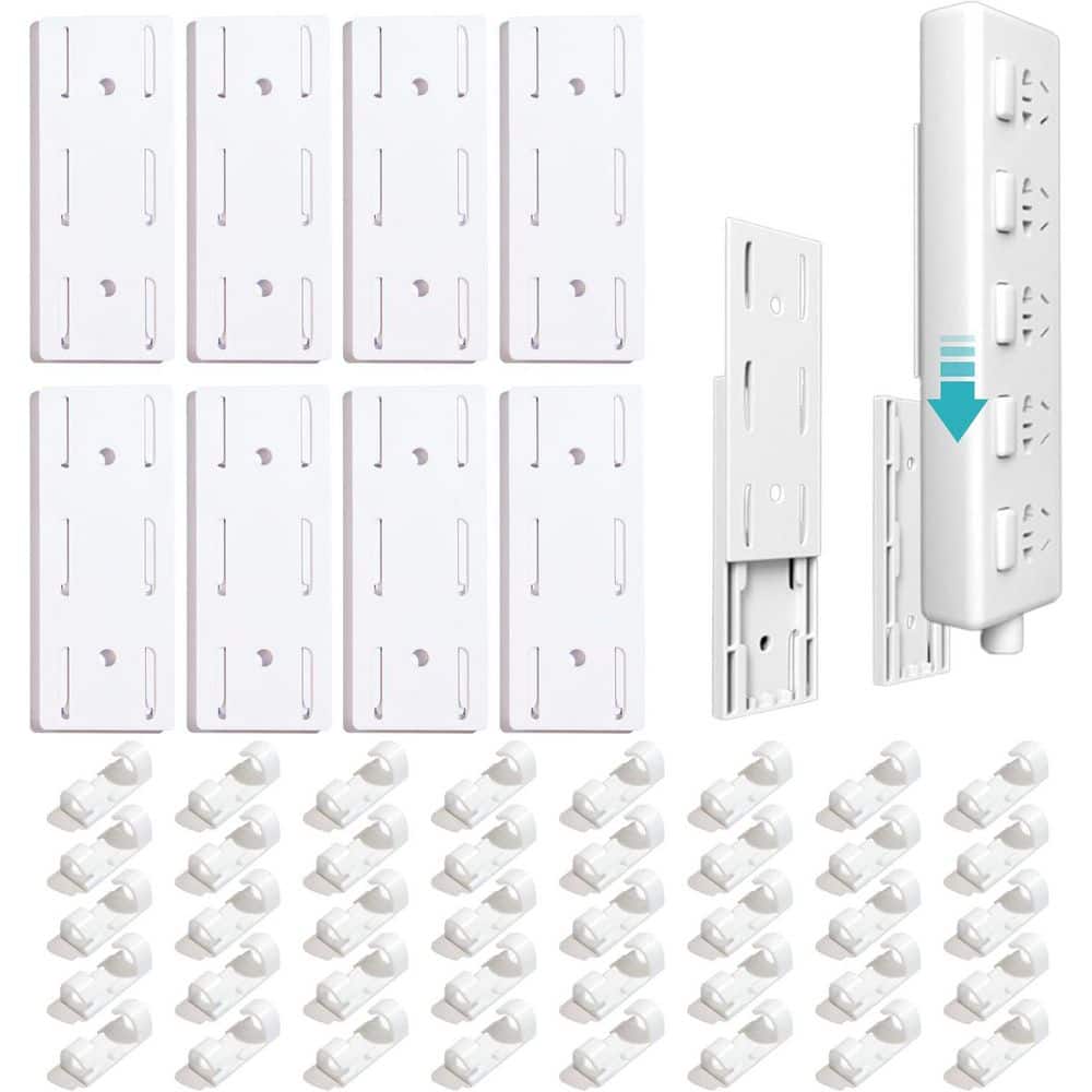 Yichuhaoxi Adhesive Power Strip Holder and Cable Clips Kit Wall Mount Cord Organizer White 8-Piece 40-Piece Set for Home Office (2)