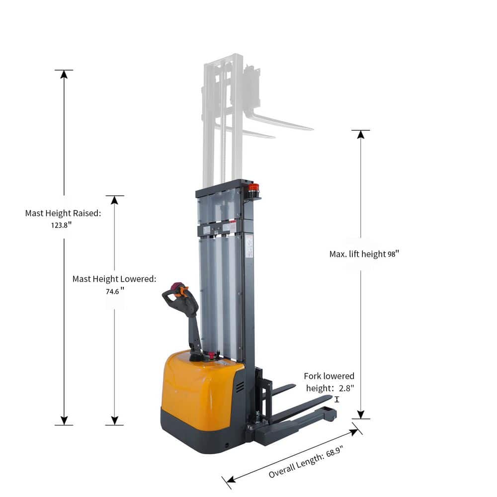 TORY CARRIER 98 in. 3300 lbs. Full Electric Pallet Stacker 24-Volt/100AH Battery Electrical Straddle Stacker with Adjustable Forks (2)
