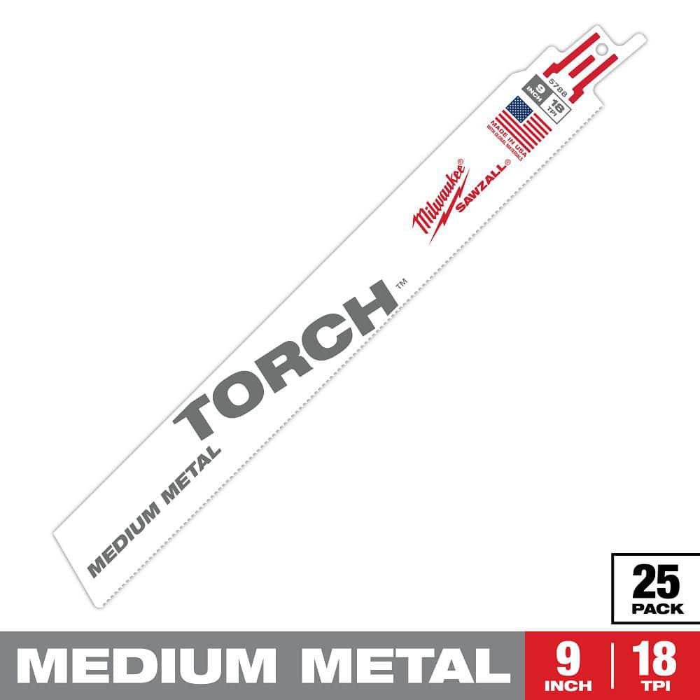 Milwaukee 9 in. 18 TPI TORCH Medium Metal Cutting SAWZALL Reciprocating Saw Blades (25-Pack) (1)