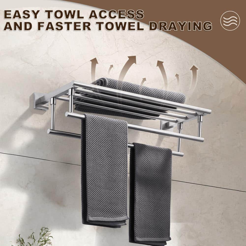 AVITAS 24 in. Bathroom Wall Mounted Double Tier Towel Rack with Double Towel Bar Stainless Steel in Brushed Nickel (3)