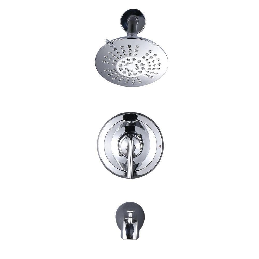 IVIGA 5-Spray Patterns with 1.8 GPM 6 in. Wall Mount Rain Fixed Shower Head with Tub Spout and Brass Valve in Polished Chrome (1)