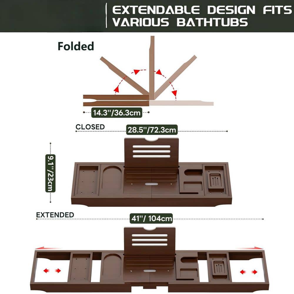 Wudkey Premium Bathtub Tray Caddy, Expandable Bath Tray for New Home, Anniversary and Wedding, Brown (2)