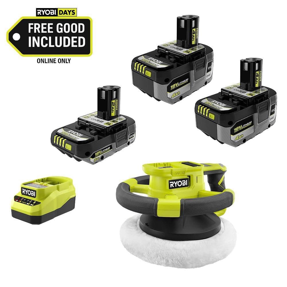 RYOBI ONE+ 18V HIGH PERFORMANCE Kit w/ (2) 4.0 Ah Batteries, 2.0 Ah Battery, Charger, & FREE ONE+ Cordless 10 in. Buffer