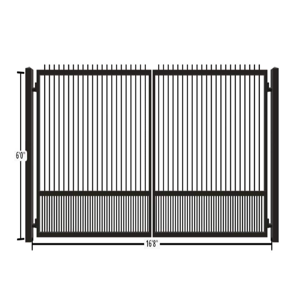Unbranded Driveway Gate — Swing, Center, Finials, Puppy, Black — 200"W x 72"H (1)