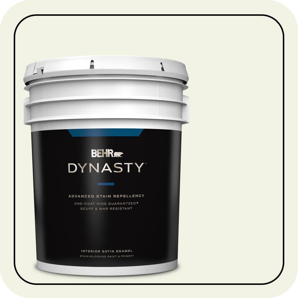 BEHR DYNASTY 5 gal. #W-F-710 Hushed White Satin Enamel Interior Stain-Blocking Paint & Primer