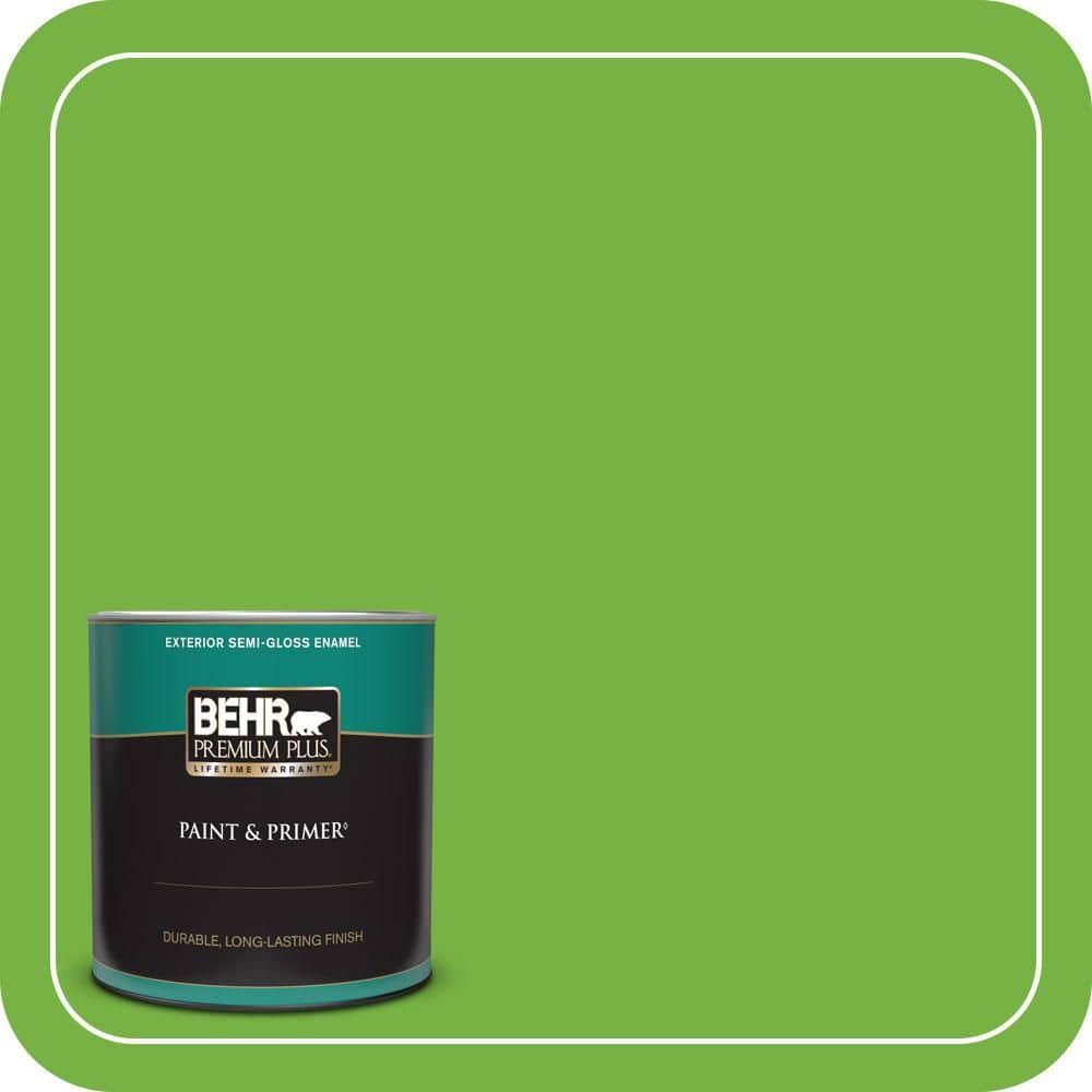 BEHR PREMIUM PLUS 1 qt. #S-G-430 Sparkling Apple Semi-Gloss Enamel Exterior Paint & Primer