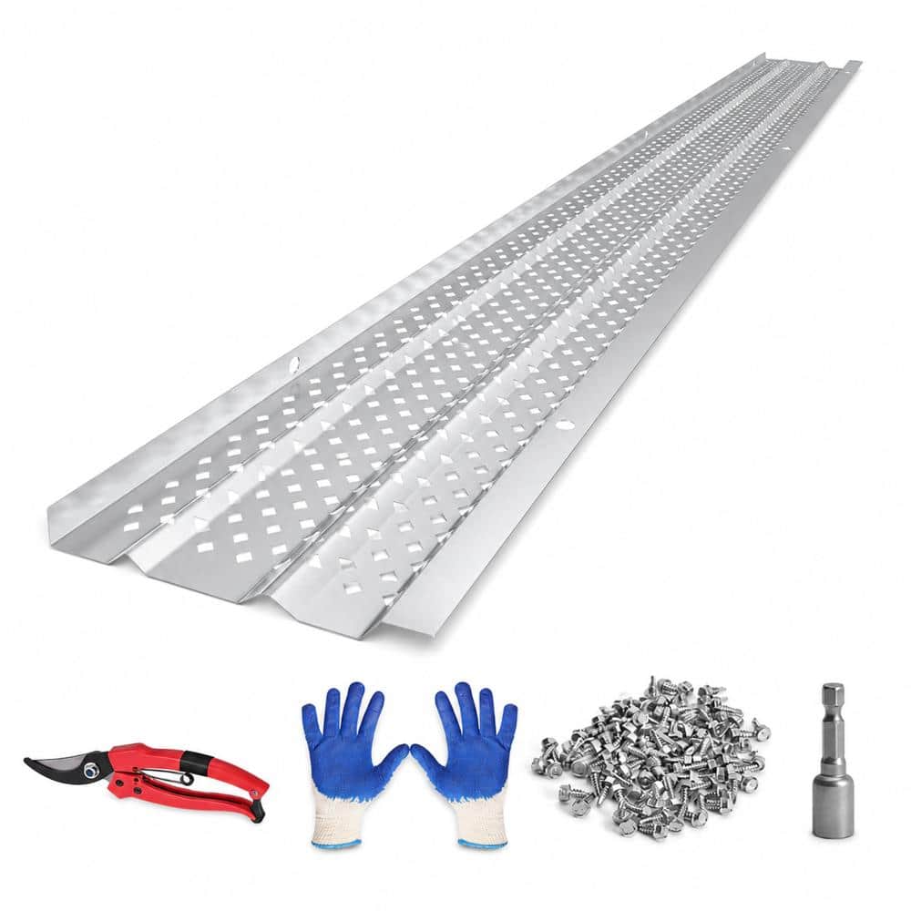 Unbranded 5 in Aluminum Gutter Guards Leaf Filter Covers with Screws 28 ft DIY Gutter Protection Mill Finish 8 Pack