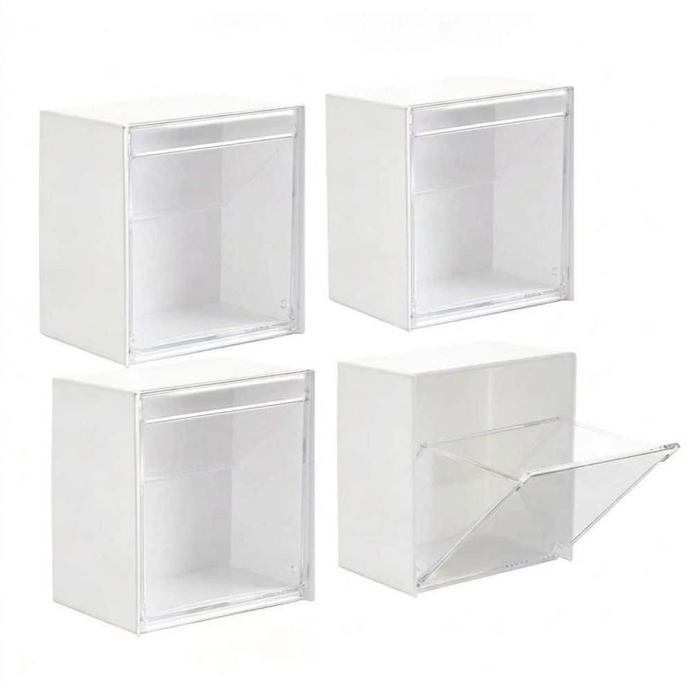 KHKFY 4-Piece Wall-Mounted Plastic Cotton Swab Holder Organizer Set with Flip-Top Lids 3.3 x 3.3 x 1.8 in. Each (1)