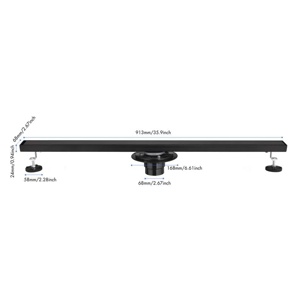 Tahanbath 36 in. Linear Shower Drain with Removable Grate Stainless Shower Drain Included Hair Strainer in Matte Black (2)