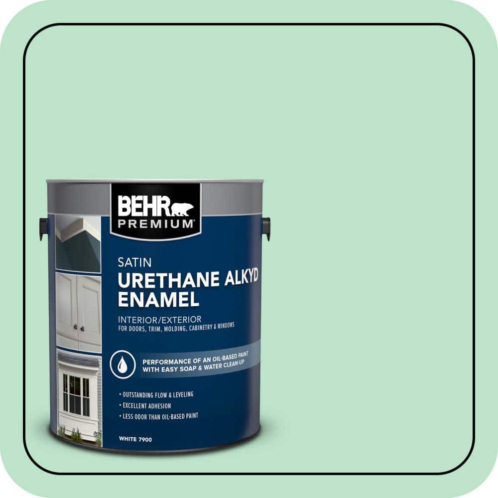 BEHR PREMIUM 1 gal. #P410-2 Spearmints Urethane Alkyd Satin Enamel Interior/Exterior Paint