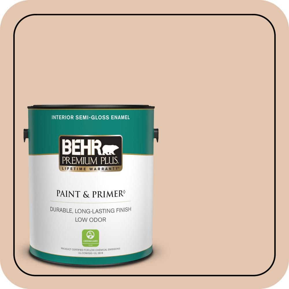 BEHR PREMIUM PLUS 1 gal. #MQ1-31 Cockleshell Semi-Gloss Enamel Low Odor Interior Paint & Primer