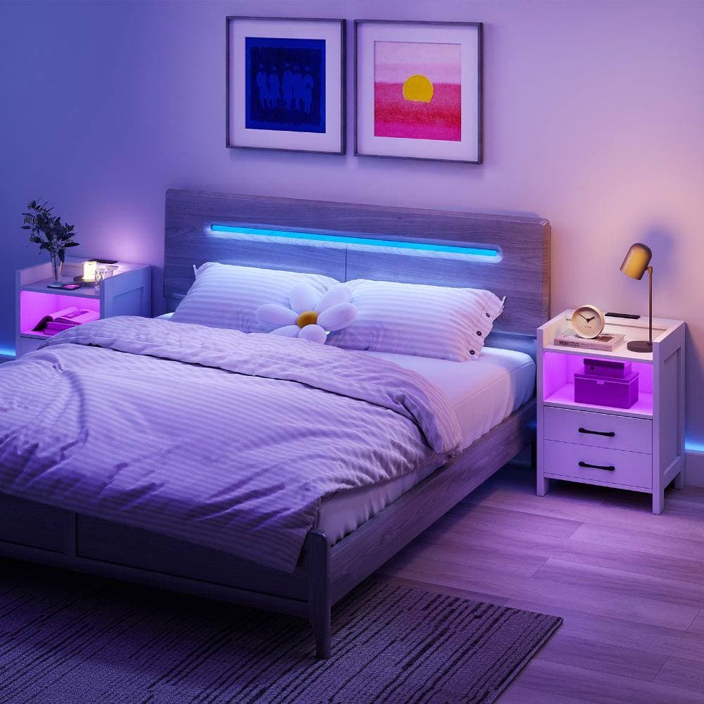 Volenca 23.5 Inch Nightstand with Charging Station and Open Storage Shelf (2)