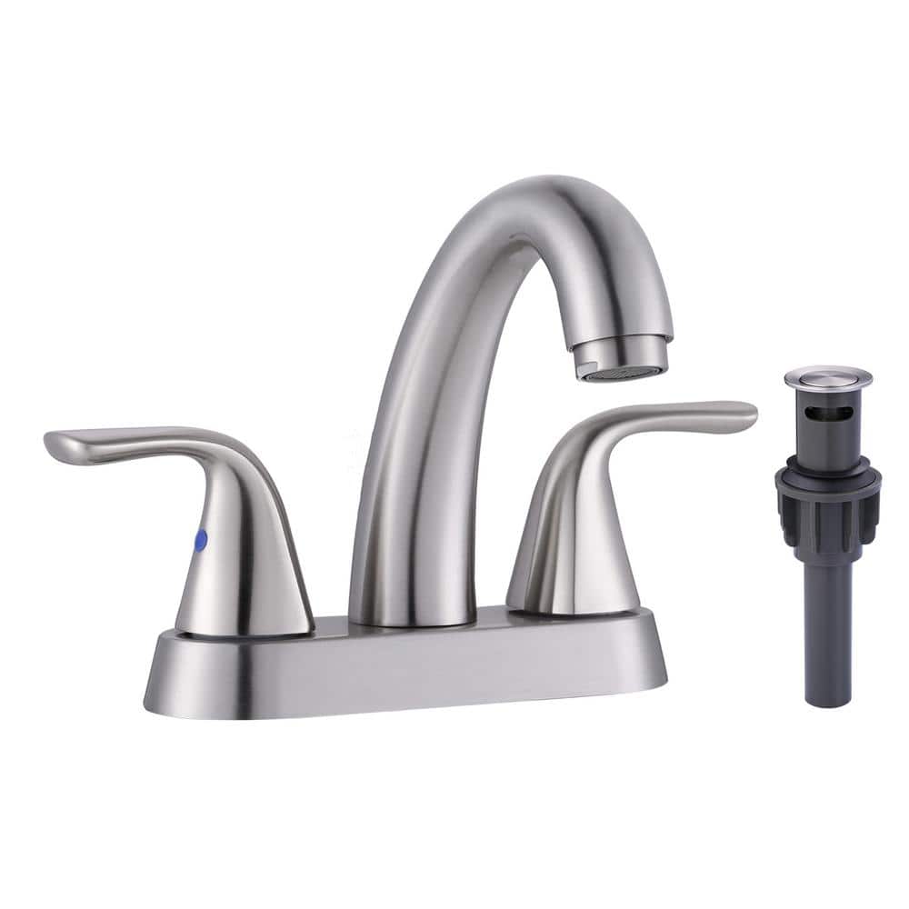 IVIGA 4 in. Centerset Double Handle High Arc Bathroom Faucet with Drain Kit, 2-Aerators and Supply Lines in Brushed Nickel (1)