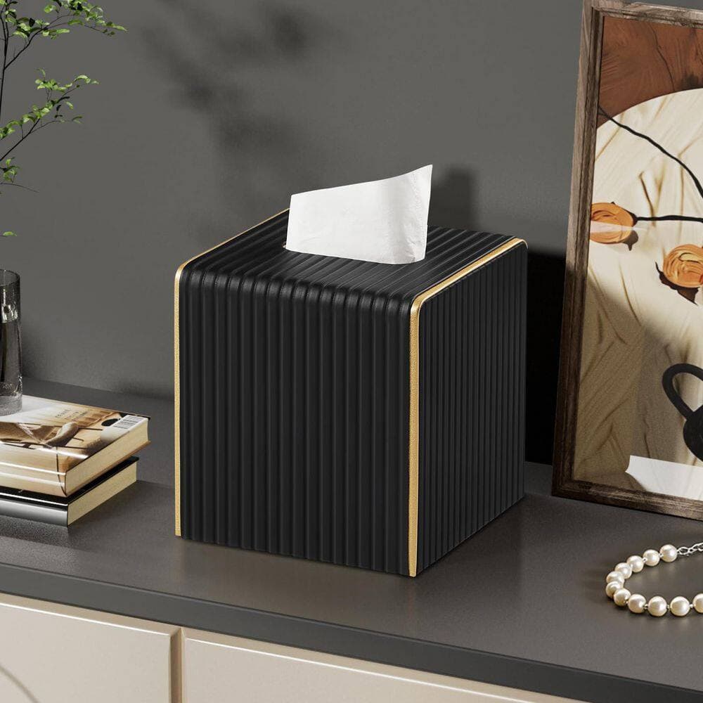 KHKFY Square PU Leather Tissue Box Cover with Magnetic Closure for Home Office, White Decorative Storage Unit (2)