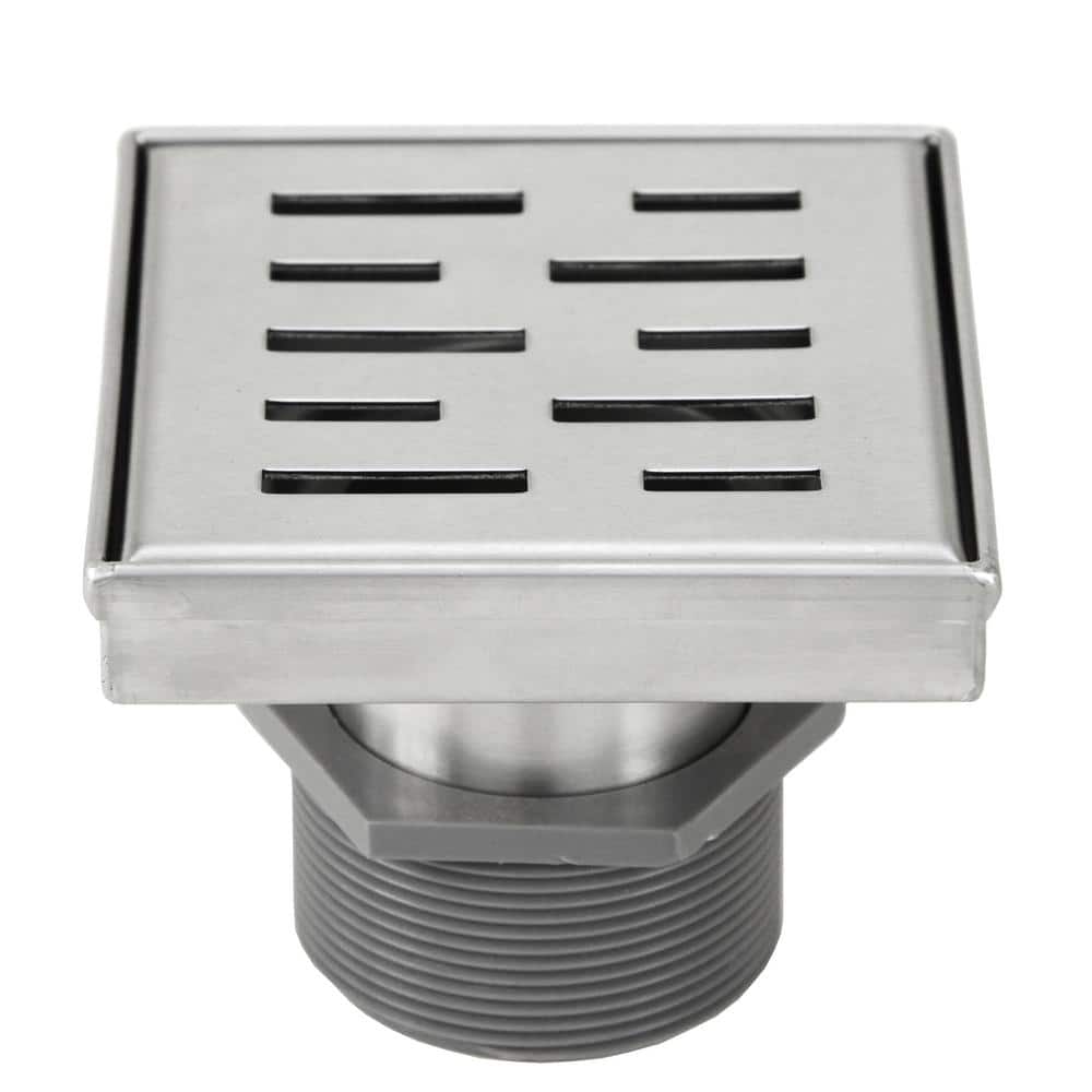 eModernDecor Shower Square Linear Drain 4 in. Brushed 304 Stainless Steel Stripe Pattern Grate