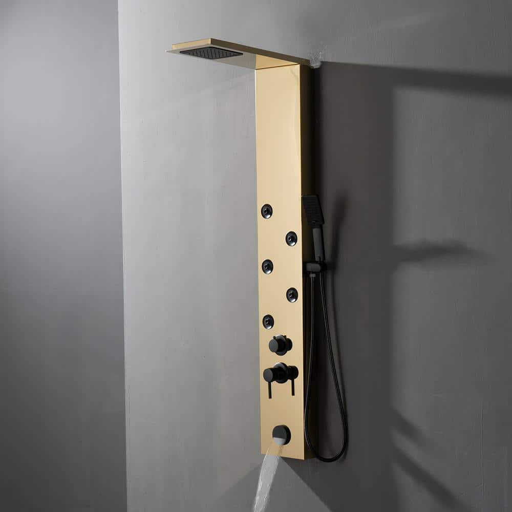 HOMEMYSTIQUE Dual 3-in-1 4-Jet Rainfall Shower Panel System with Rainfall Shower Head, Shelf in Matte Black (3)