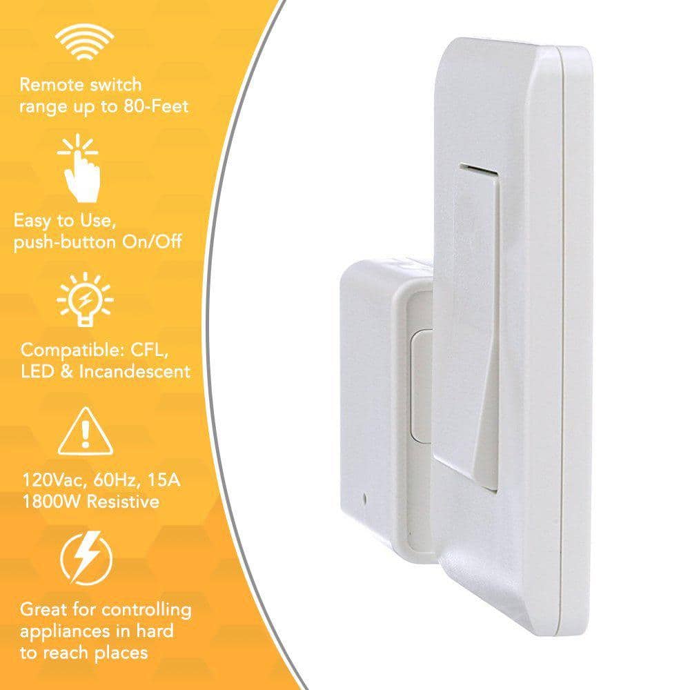 Woods 8-Amp Indoor Plug-In Wireless Wall Switch Light Control, White (2)