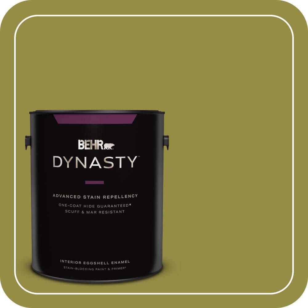 BEHR DYNASTY 1 gal. #PPU9-03 Retro Avocado Eggshell Enamel Interior Stain-Blocking Paint & Primer