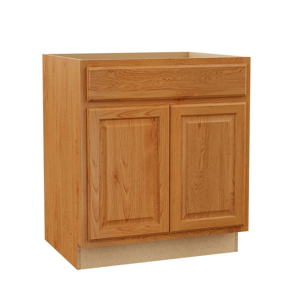 Hampton Bay Hampton 30 in. W x 24 in. D x 34.5 in. H Assembled Base Kitchen Cabinet in Medium Oak (2)