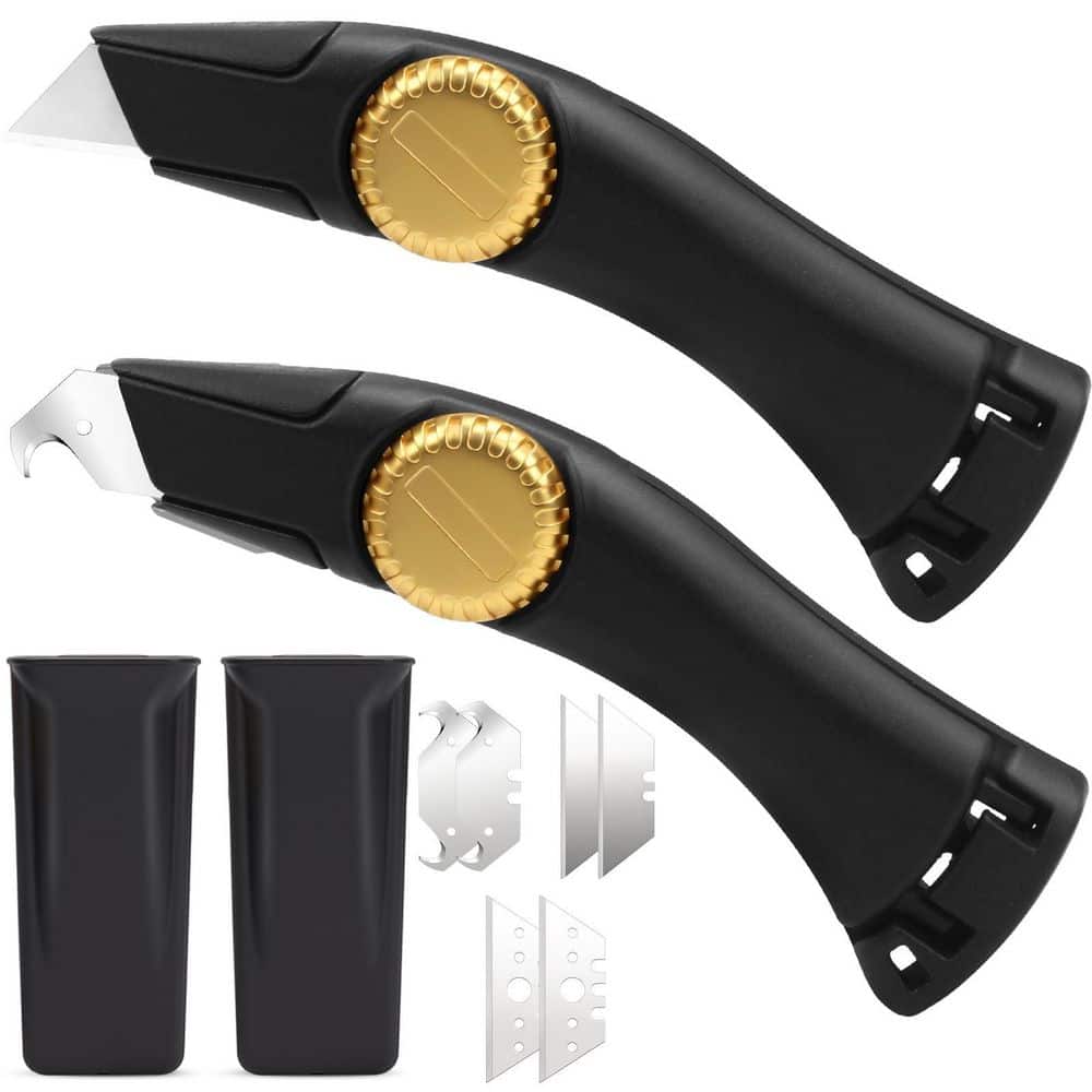 xinyoec Black Metal Fixed Blade Roofing Knife with Portable Storage Sheath and Replacement Blades, Roofing Tools (2-Pack)