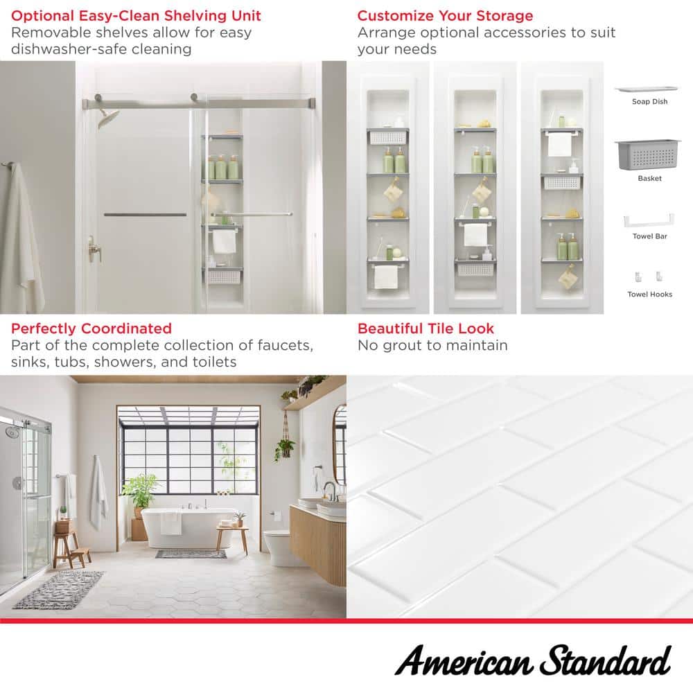 American Standard Aspirations 60 in. W x 84 in. H x 32 in. D Four Piece Glue Up Alcove Shower Wall Surround in White Subway Tile (3)