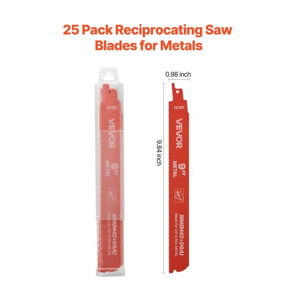 VEVOR Reciprocating Saw Blades, 25 Pack, 14/18 TPI Bi-Metal Reciprocating Saw Blade Set with Universal Shank, Sharp Teeth (2)