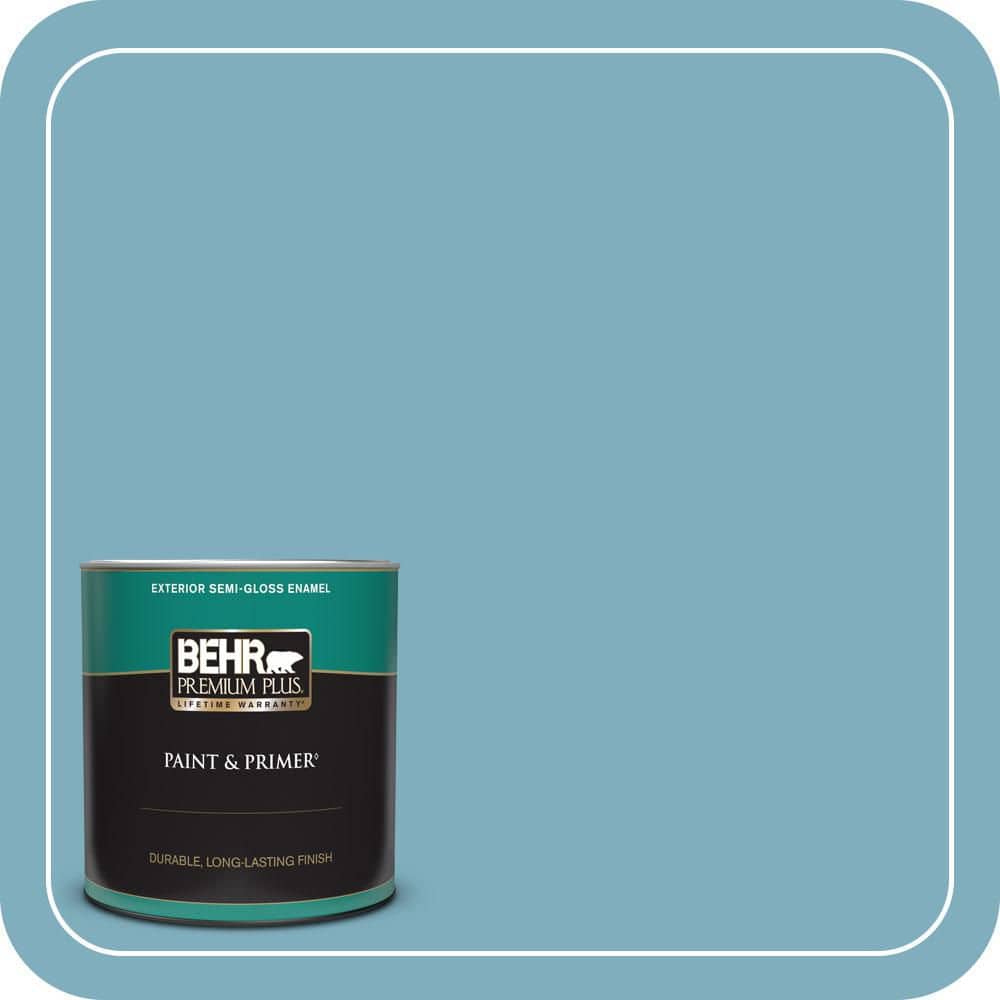 BEHR PREMIUM PLUS 1 qt. #PMD-83 Porcelain Blue Semi-Gloss Enamel Exterior Paint & Primer (1)