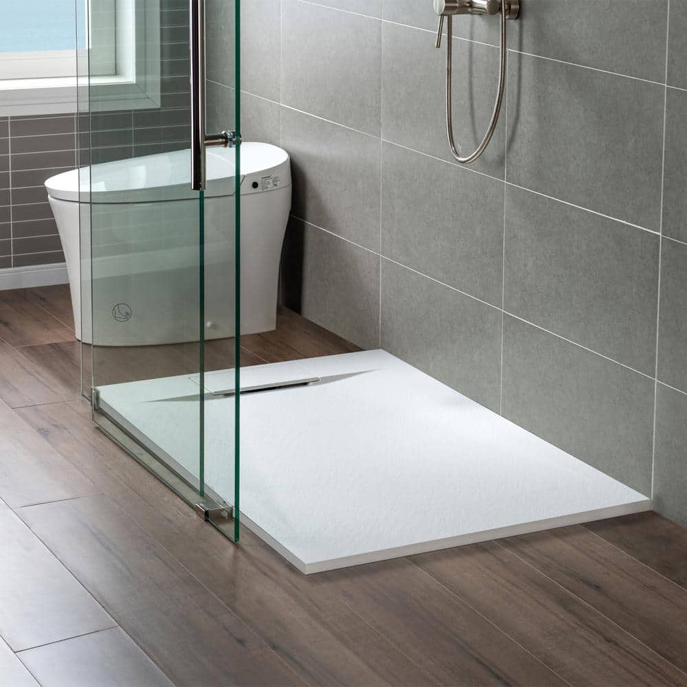 WOODBRIDGE 60 in. L 35.375 in. W Alcove Shower Pan Base with Left/Right Drain in, Low Profile, Wheel Chair Access (2)