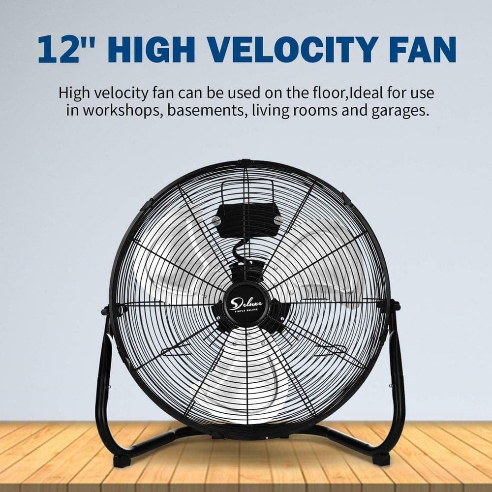 Tidoin 12 in. 3-Speed Metal High Velocity Heavy Duty Floor Fan in Black (3)