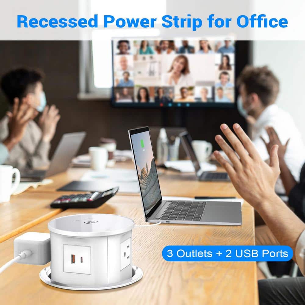Ahfiwaso 6 ft. 4-Outlet 4.7 in. Pop Up Power Strip in White with 15-Watt Wireless Charger and USB Ports (3)