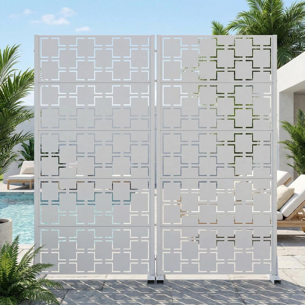 Dovelina 16 in. L x 59 in. H x 29.5 in. W Galvanized Metal Outdoor Privacy Screens Garden Fence in White(Set of 2) (2)