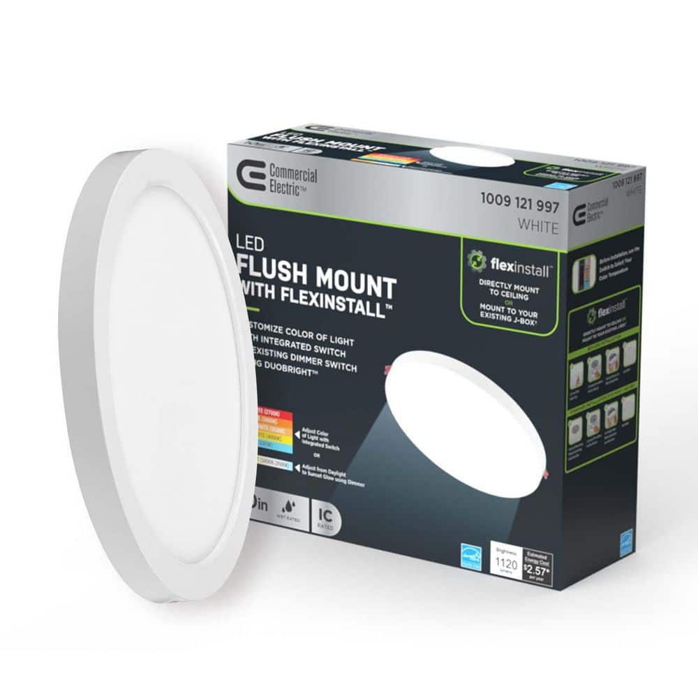 Commercial Electric Flex Install Disk 10 in. White Indoor Integrated LED Recessed Ceiling Light Flush Mount with 5CCT and 1120 Lumens (3)