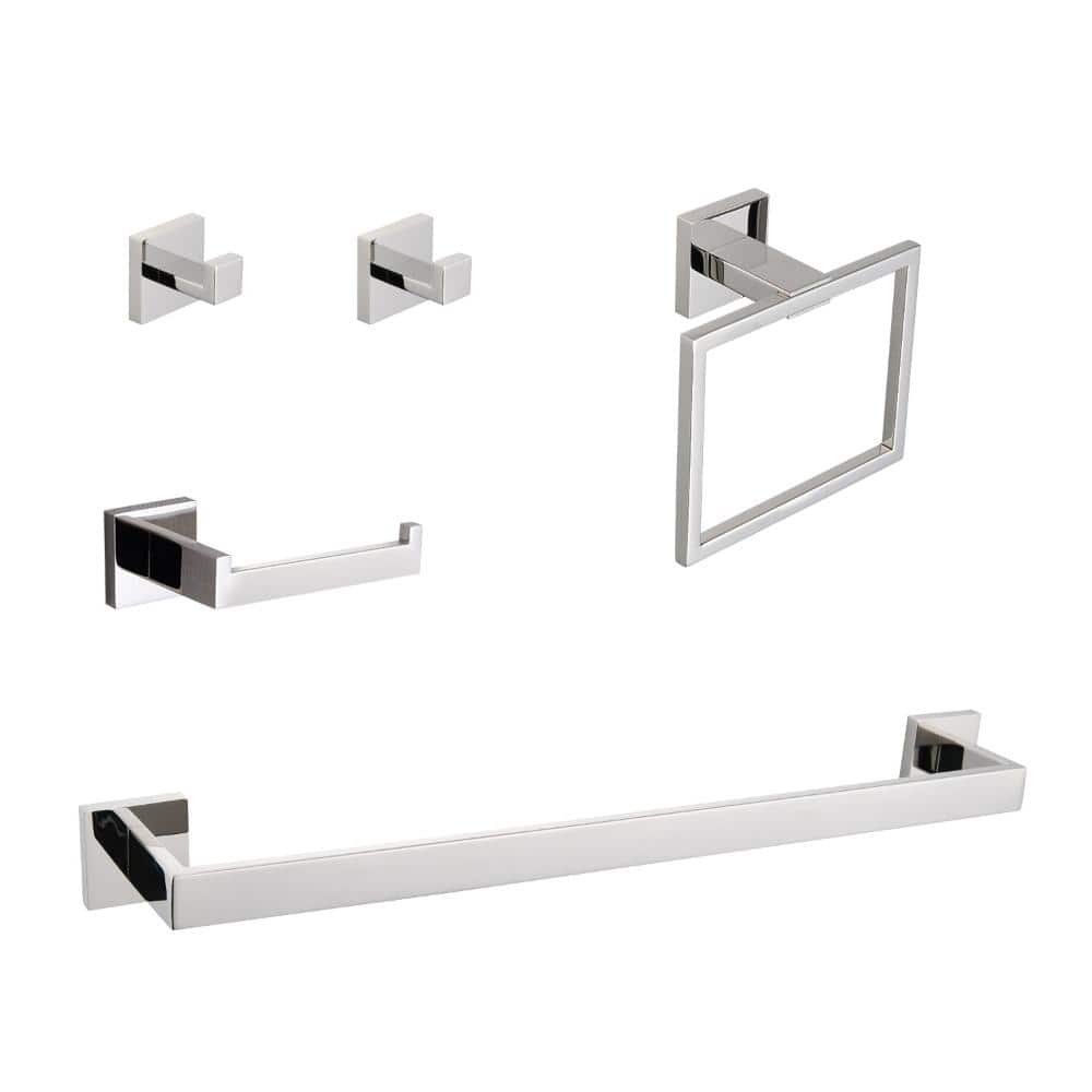 Flynama 5-Piece Complete Wall Mount Bathroom Hardware Accessory Set