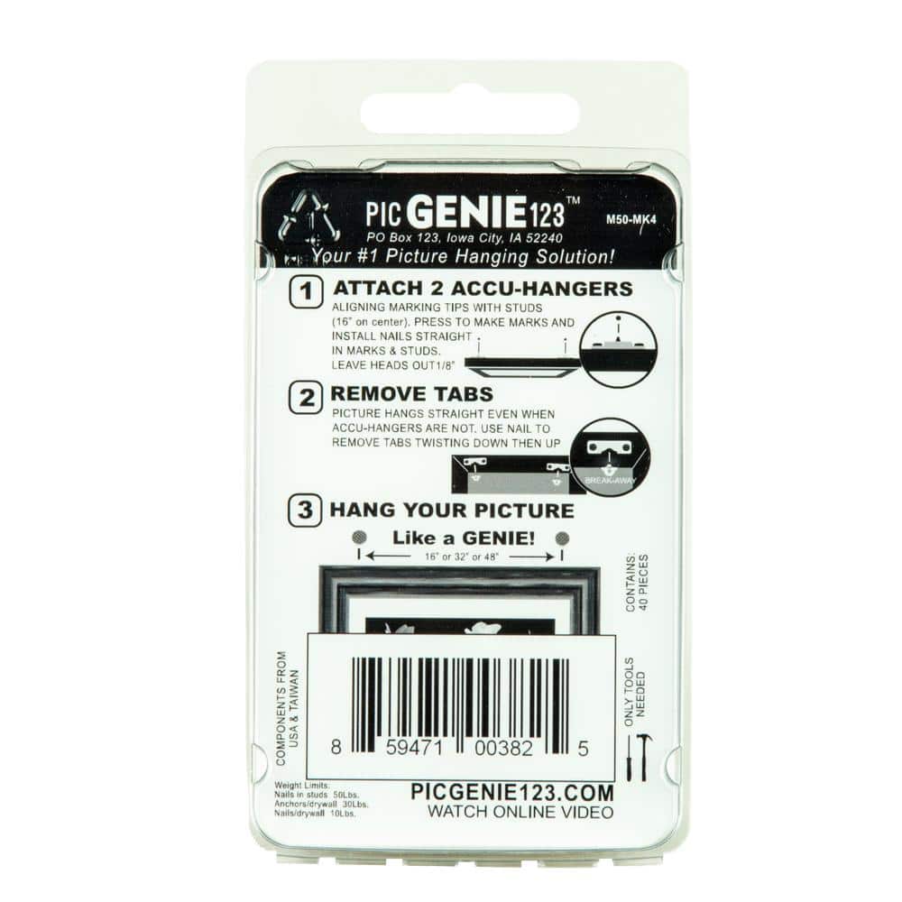 PicGenie123 Picture Hanging Kit 40-Piece Hangs Pics Up To 50 lbs. (4-Pack) (4)