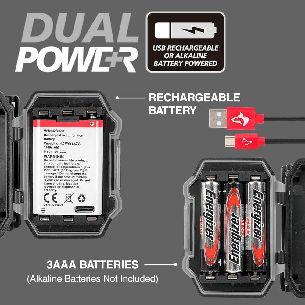 Husky 600 Lumens Dual Power Aluminum Headlight 3.7-Volt 1100 mAh Rechargeable Replacement Battery (3)