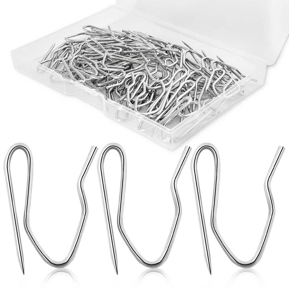 KHKFY White Stainless Steel 70 Pieces 1.2 in Heavy-Duty Drapery Pin and S-Shaped Curtain Hooks with Clear Storage Box (1)