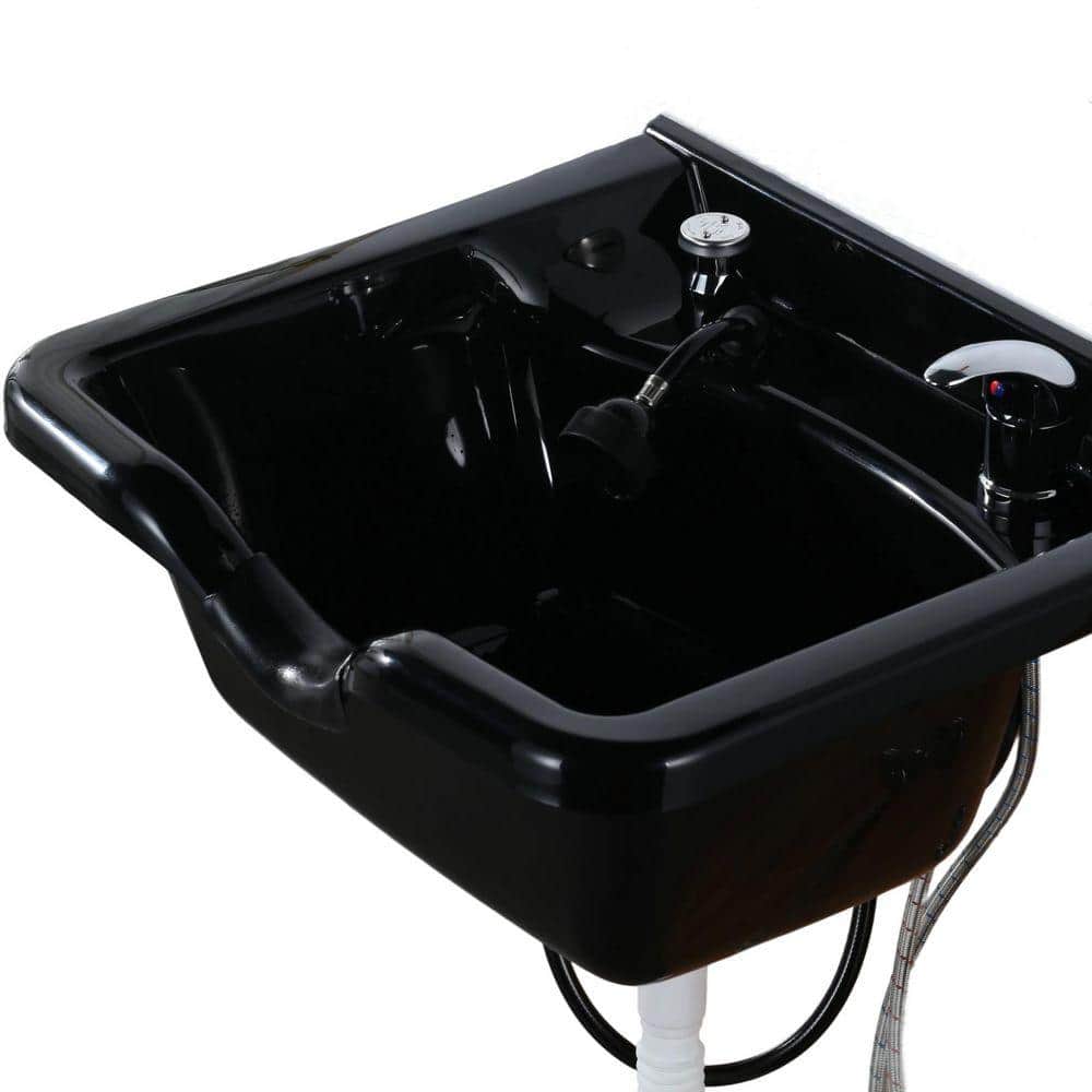 IVIGA W Wall Mounted Bathroom Sink ABS Plastic Shampoo Sink with Faucet and Drain Kit Set for Salons Black