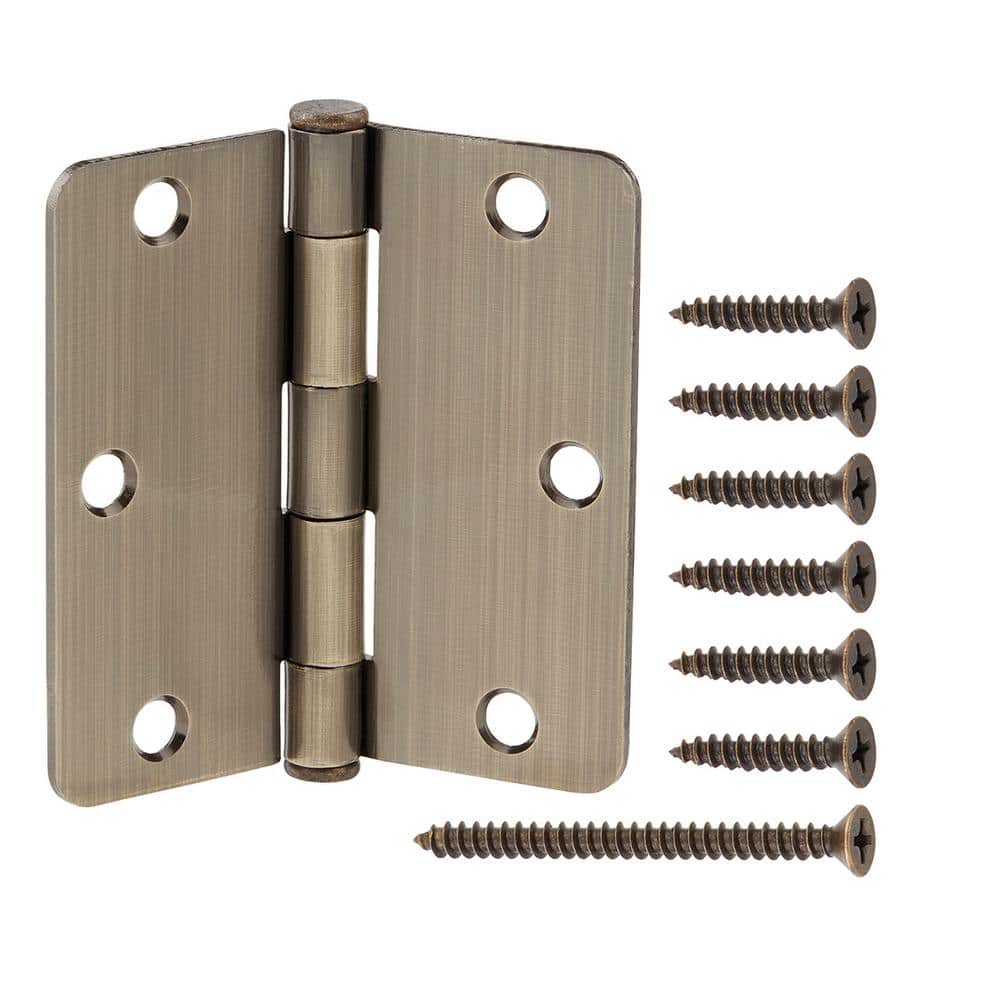 Everbilt 3-1/2 in. x 1/4 in. Radius Antique Brass Squeak-Free Door Hinge