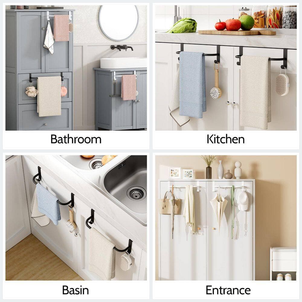 KHKFY Matte Black Over Cabinet Door Towel Bar, 11.5 in. Length, 2 Hooks, Fits 0.6-0.8 in Doors, , 2-Piece Set Kit (2)