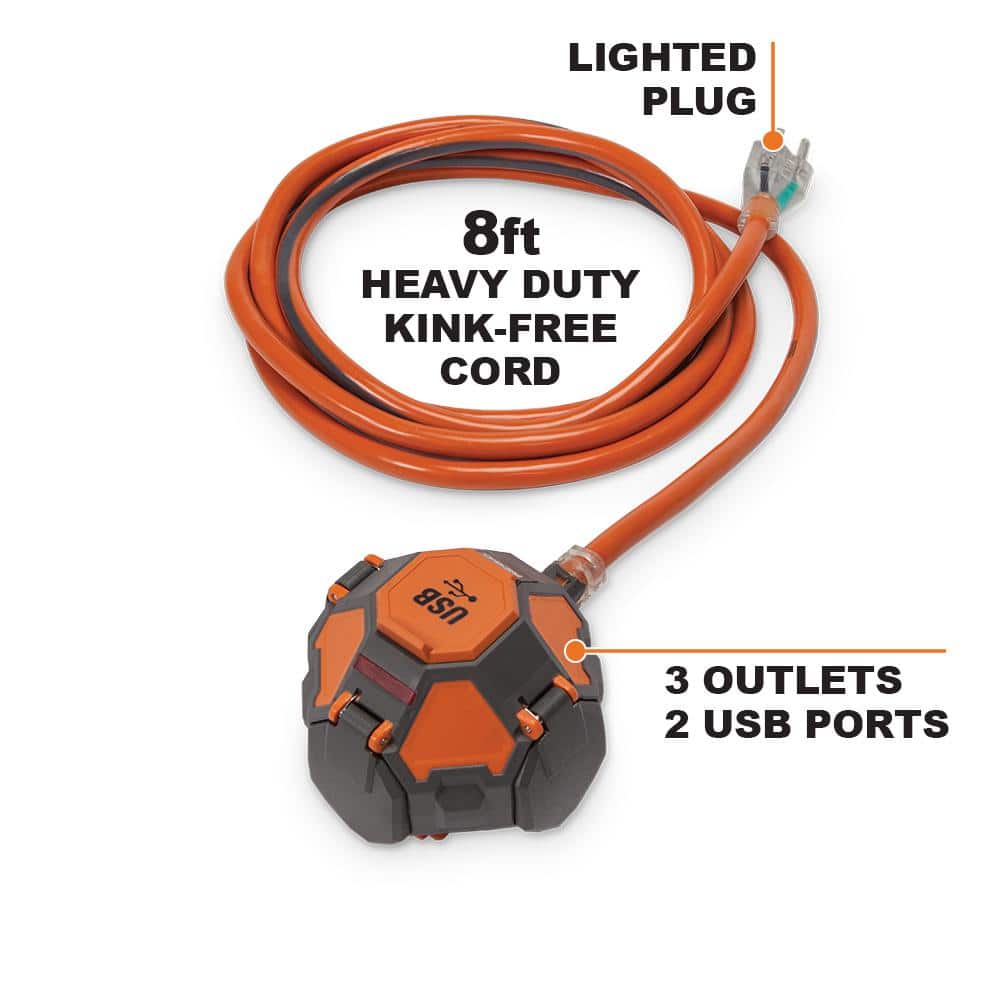 RIDGID 3-Outlet Power Ball Extension Cord Plus USB (2)
