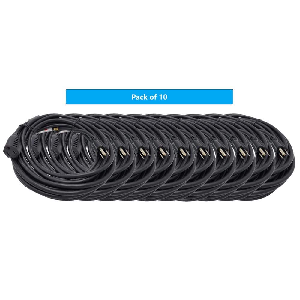 Micro Connectors, Inc 15 ft. Power Extension Cord 16 AWG/3-Conductors 13 Amp (NEMA 5-15R to NEMA 5-15P) Indoor /Black (10-Pack) (2)