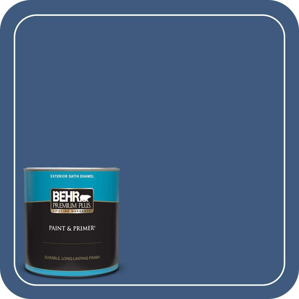 BEHR PREMIUM PLUS 1 qt. #M520-7 Admiral Blue Satin Enamel Exterior Paint & Primer