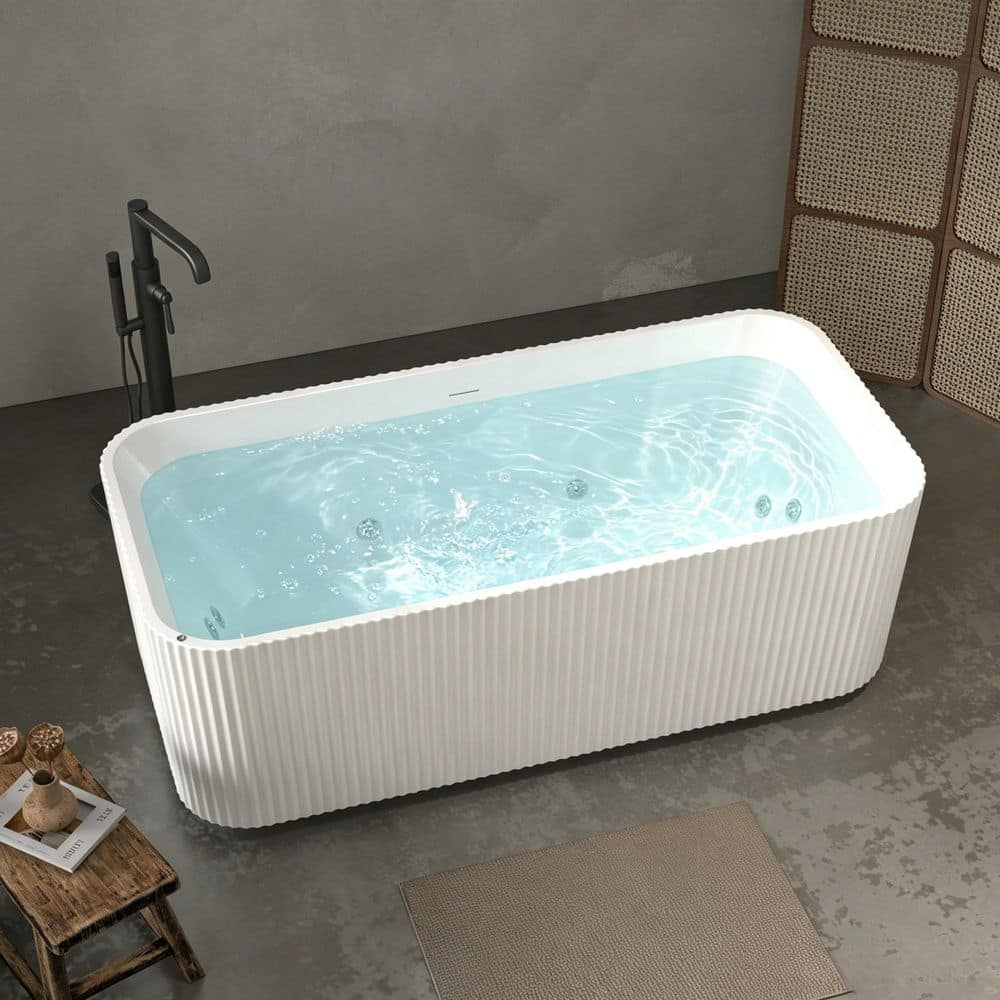 Liviza 67 in. x 31.5 in. Linear Acrylic Massage Whirlpool Freestanding Bathtub with Chrome Drain in Glossy White (1)