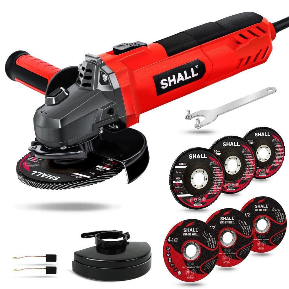 Angel Sar 4-1/2 in. 12000 RPM Angle Grinder, Non-Slip Handle and Carbon Brush for Metal and Wood (1)