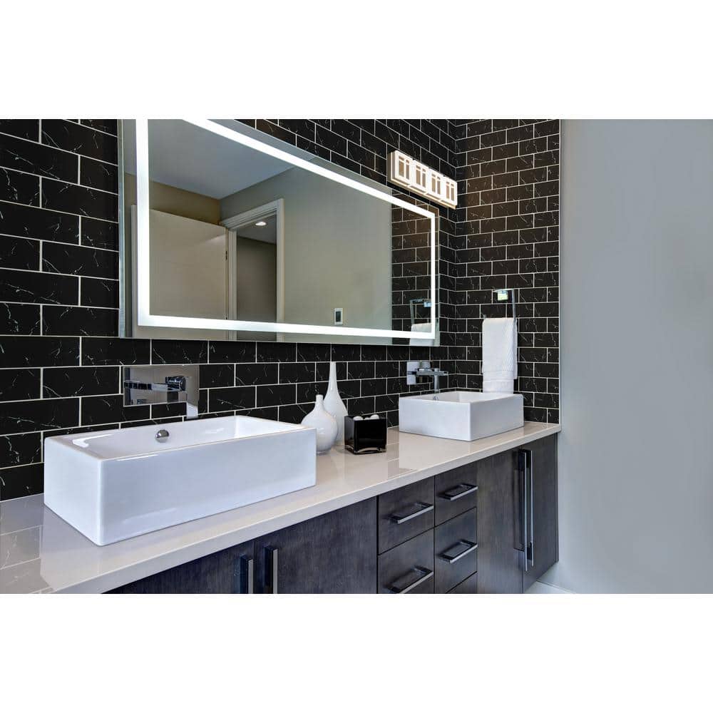 MSI Nero Marquina 3 in. x 6 in. Glass Subway Wall Tile (0.12 sq. ft./Each) (3)