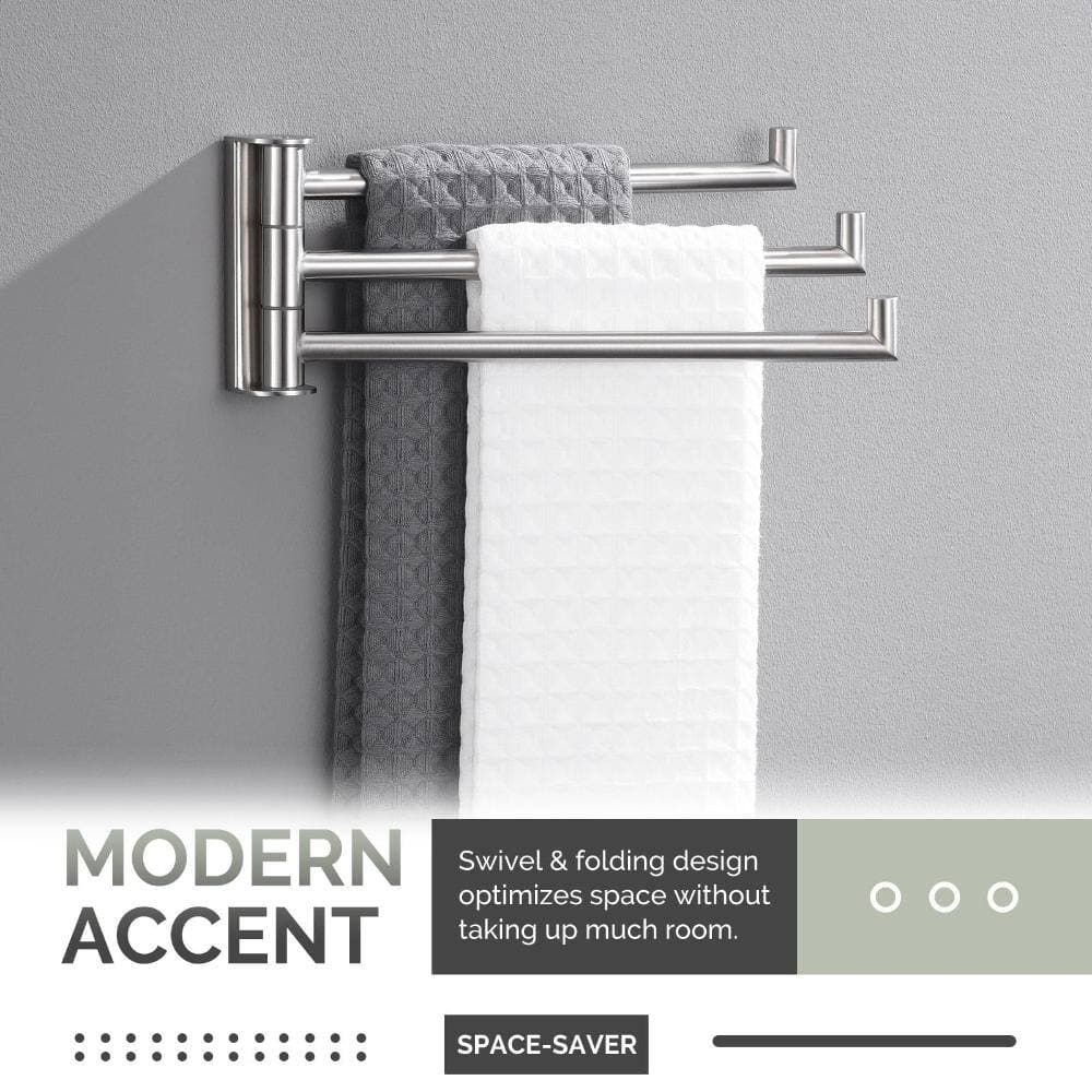 Unbranded Swivel Hand Towel Holder, 3 Bars, Brushed Nickel, 304 Stainless Steel Towel Rack for Bathroom Wall Mount (3)