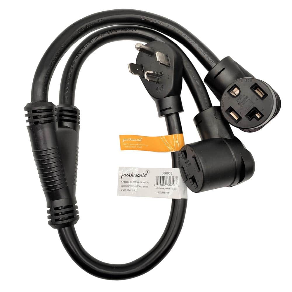 parkworld 3 ft. 10/4 4-Wire Dryer 30 Amp 4-Prong Y Adapter Cord NEMA 14-30P Plug to (2) 14-30R Receptacle (2)