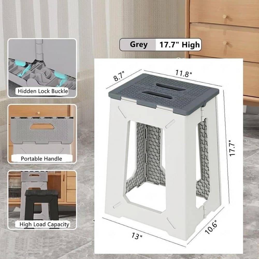 Wudkey 17.7 in. Anti-Slip Plastic Foldable Shower Stool in Gray, Shower Bench, Shower Safety Chair Seat for Elderly Seniors (2)