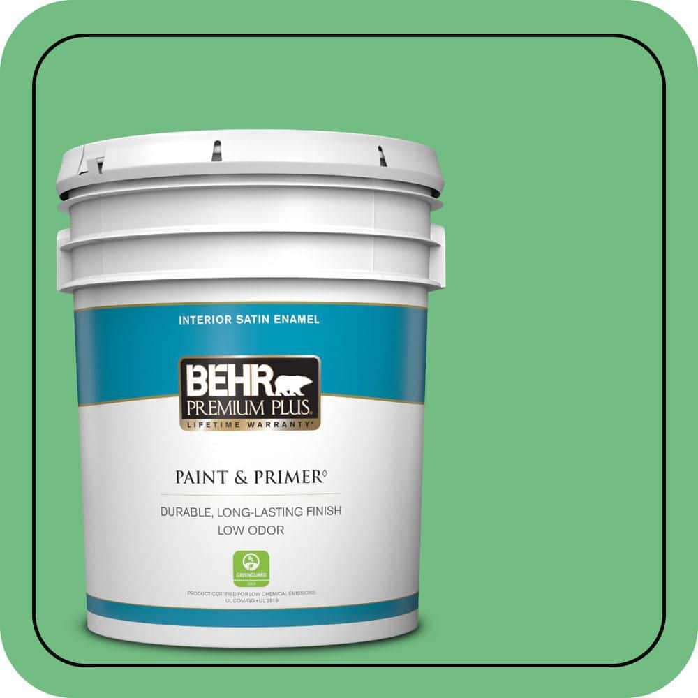 BEHR PREMIUM PLUS 5 gal. #P400-5 Winter Shamrock Satin Enamel Low Odor Interior Paint & Primer