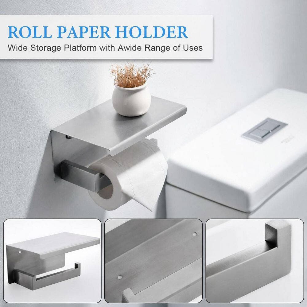 KHKFY Brushed Nickel 6-Piece Bathroom Hardware Set, Wall Mounted Stainless Steel with Double Towel Bar and Toilet Paper Holder (3)
